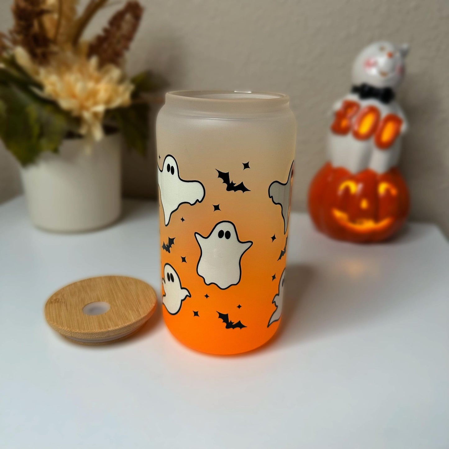 Jack-O Lantern Halloween Can Glass
