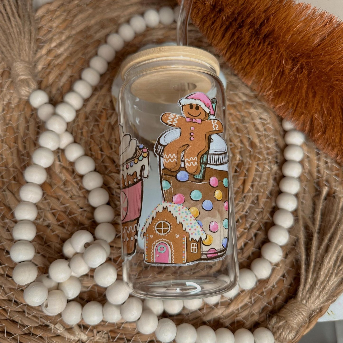 Pink Gingerbread Clear Glass Can