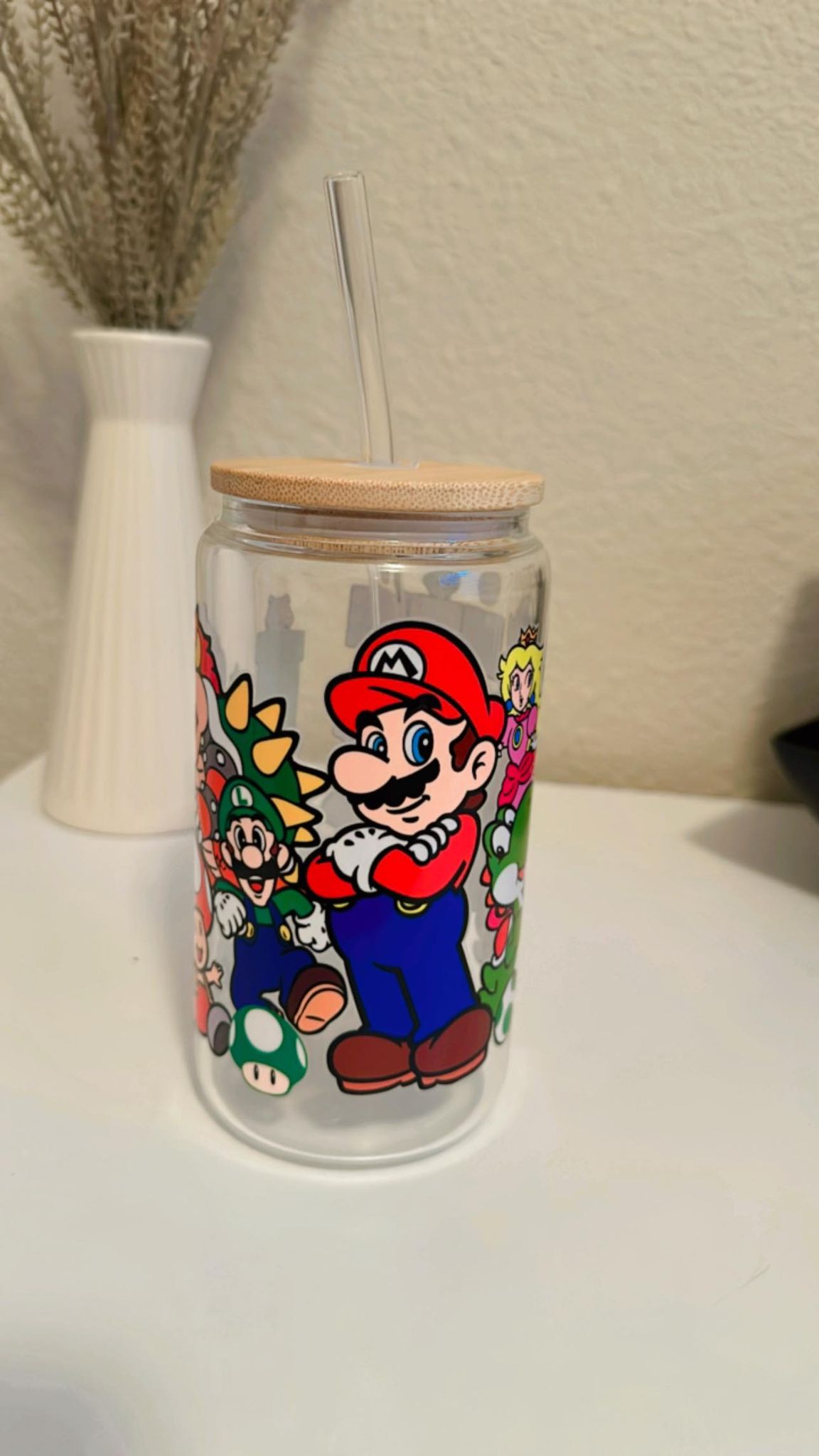 Mario Mushroom World Clear Glass Can