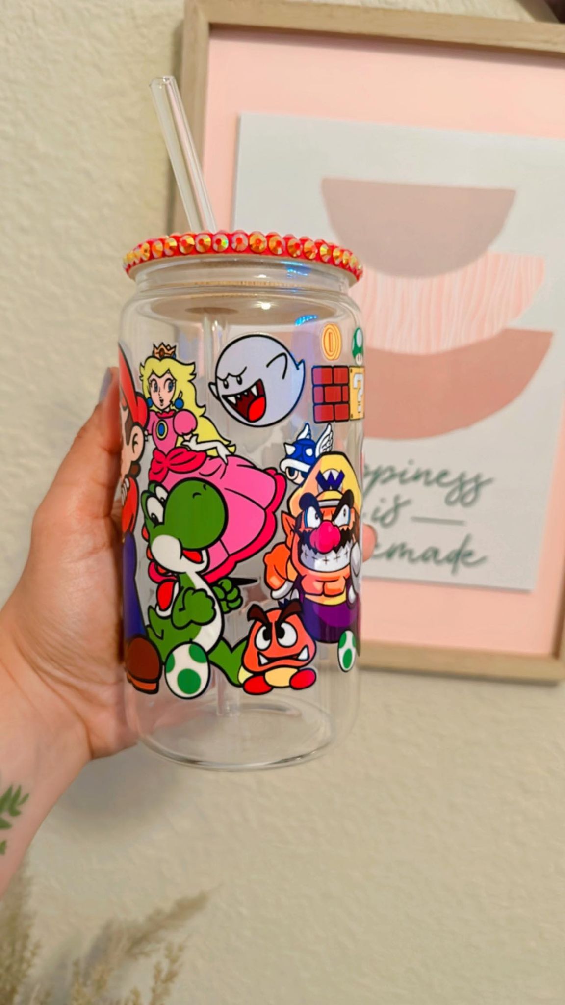 Mario Mushroom World Clear Glass Can