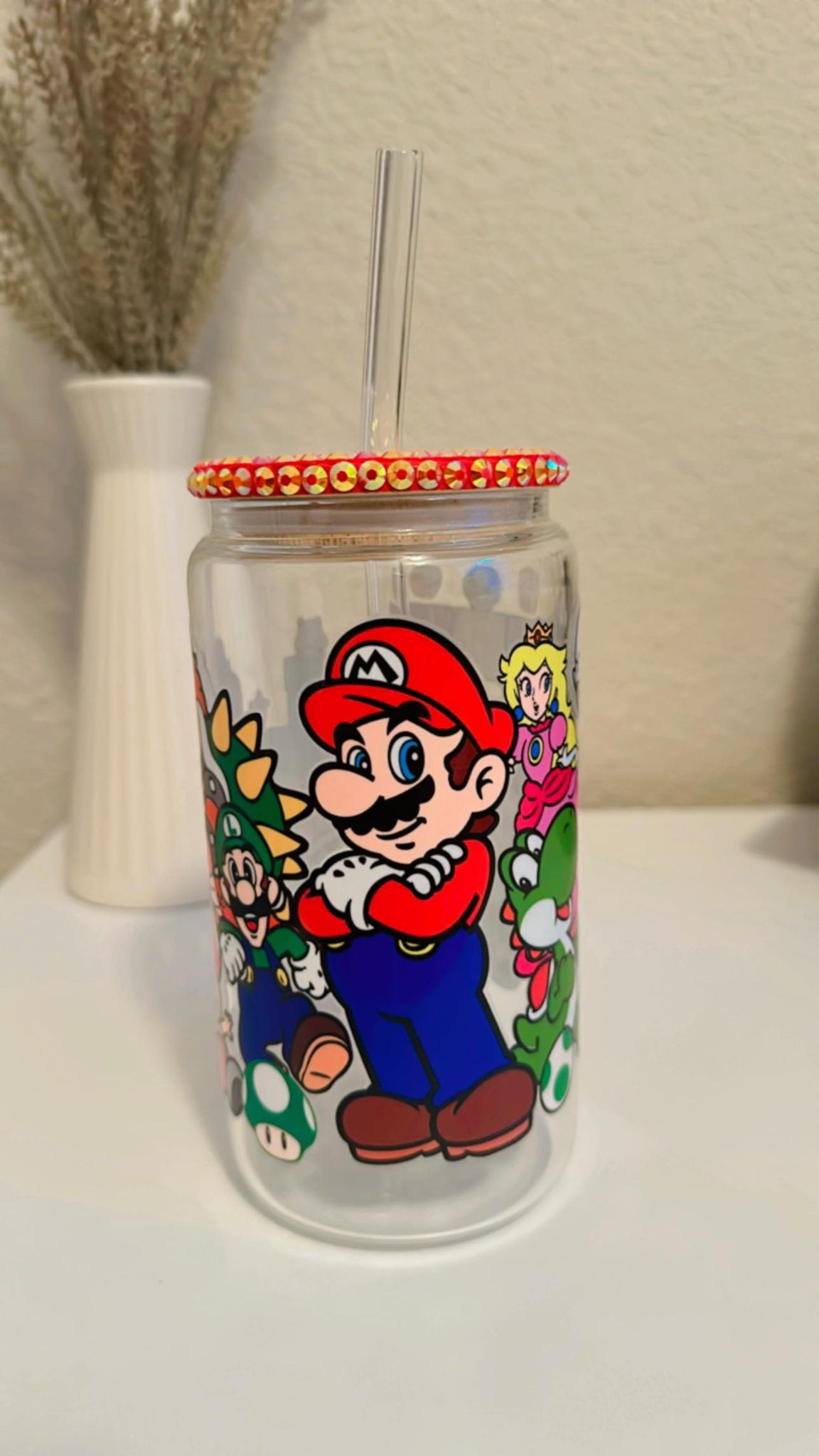 Mario Mushroom World Clear Glass Can