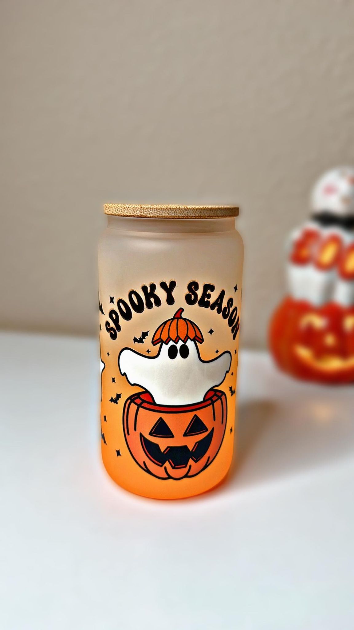 Jack-O Lantern Halloween Can Glass