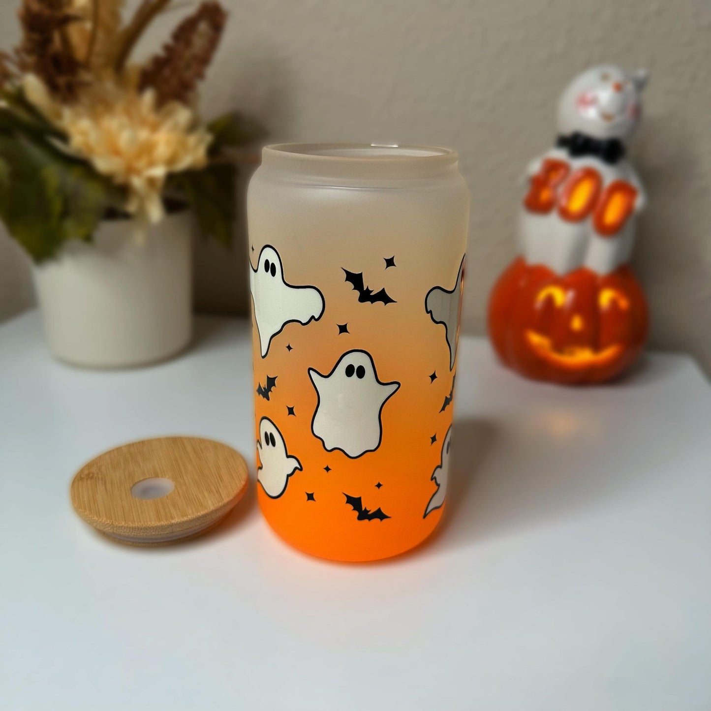 Jack-O Lantern Halloween Can Glass