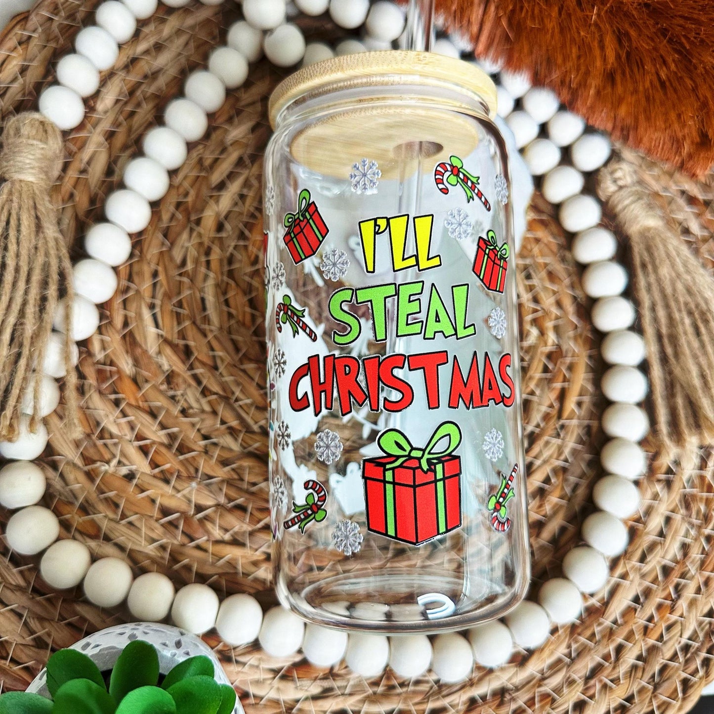 I'll Steal Christmas Grinch Clear Glass Can